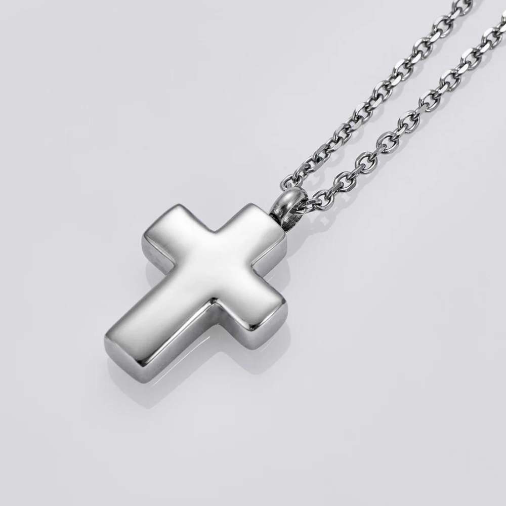 Stainless Steel Cross Urn Necklace For Ashes - Memorial Cremation Jewelry For Human & Pet Ashes