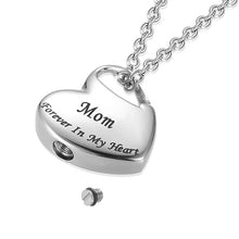 Load image into Gallery viewer, Cremation Urn Necklace for Ashes Urn Jewelry,Forever in My Heart Carved Keepsake Waterproof Memorial Pendant for mom dad Grandma
